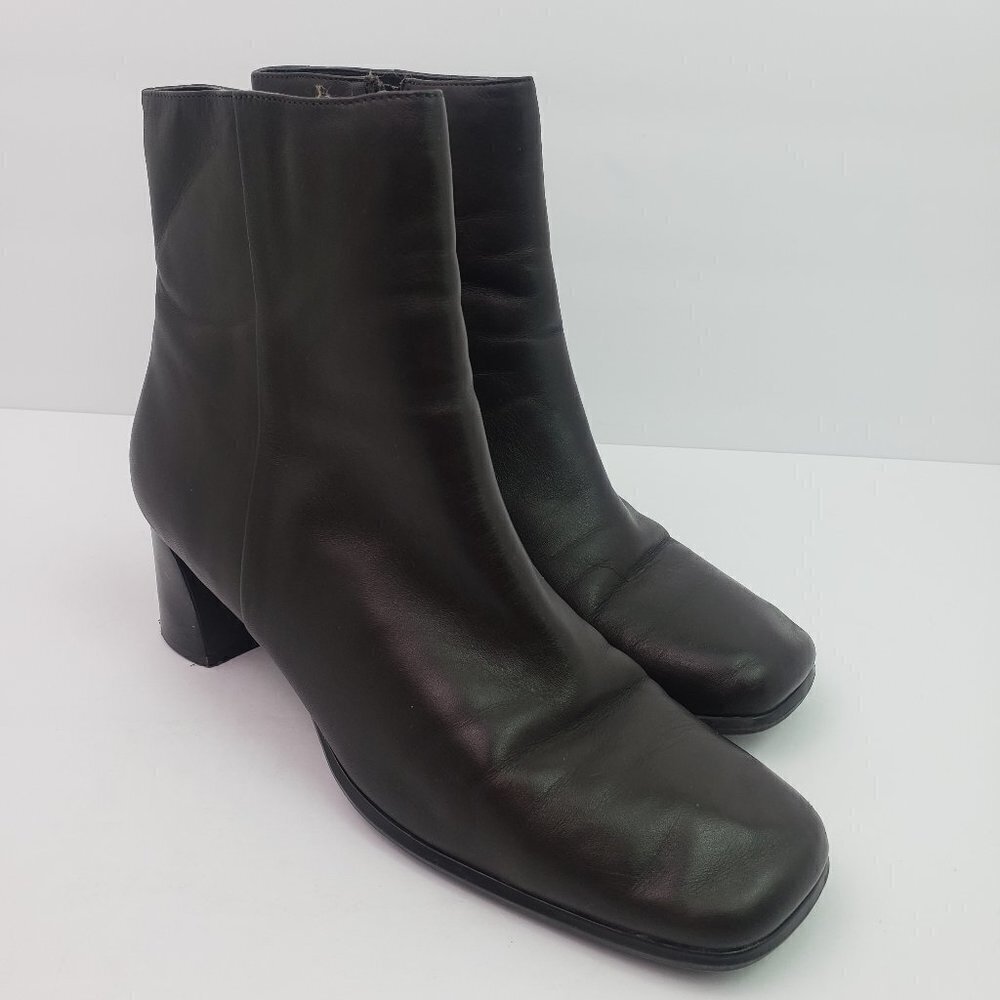 Laura Scott Justine Womens Size 8.5 Brown Leather Side Zip Ankle Booties Boots